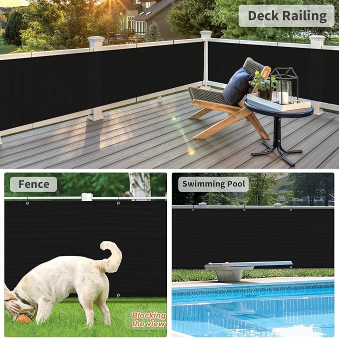 LOVE STORY 2.5' x 10' Black Balcony Screen Privacy Fence Cover UV Protection (HDPE) Weather-Resistant 3 FT Height Shield for Deck, Patio, Backyard, Outdoor Pool, Porch, Railing