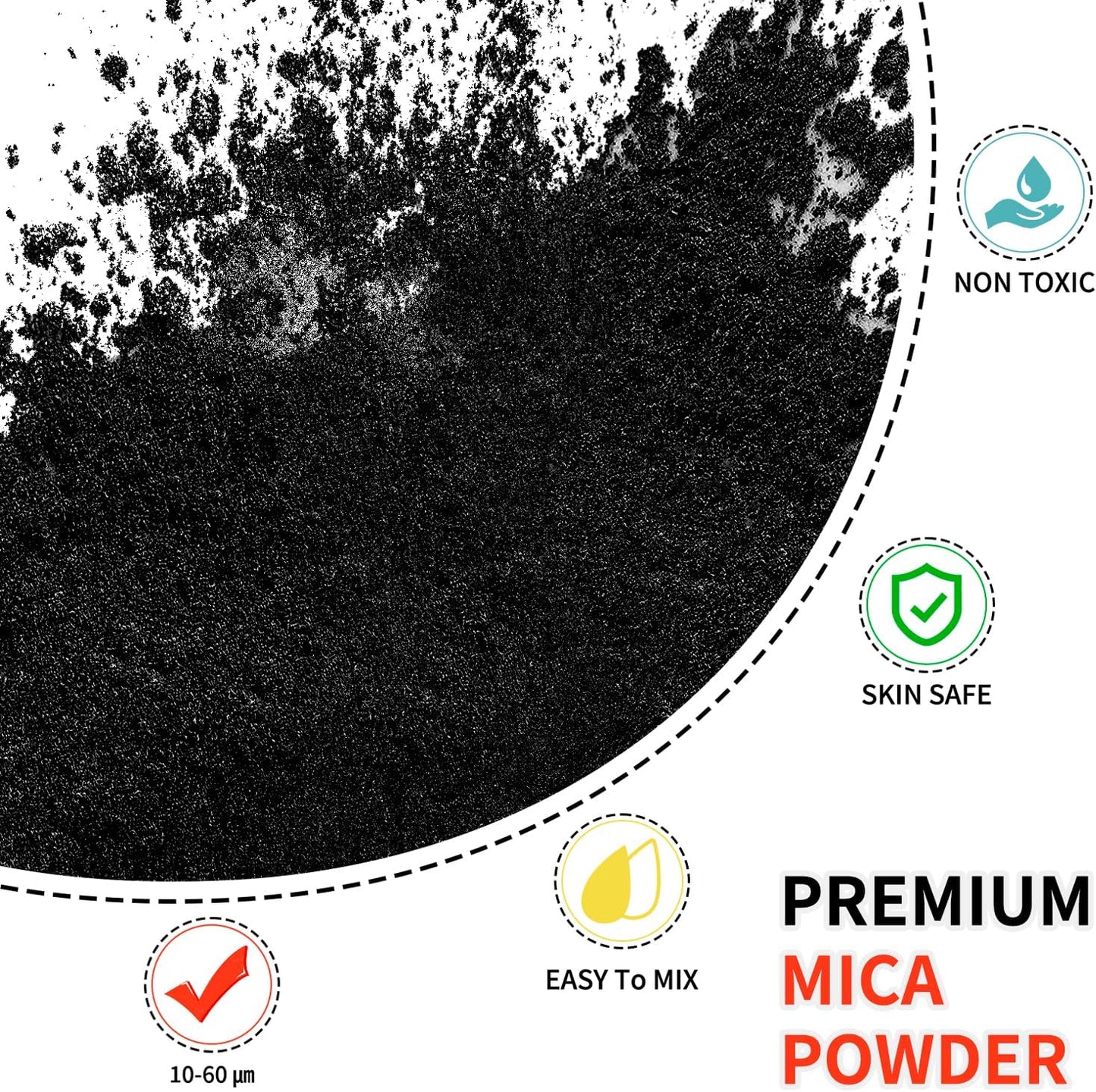 Mica Powder - 75g Mica Powder for Epoxy Resin - Metallic Color Pigment for Resin, Soap, Bath Bombs, Eye Shadow, Nails, DIY Crafting Projects etc. (Black)
