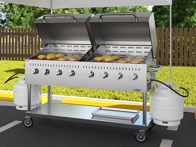 60 in. 8-Burner Commercial Outdoor Propane Gas Grill with 2 Roll Dome Covers in Stainless-Steel, ETL Listed (CGKIT6-D30D30)