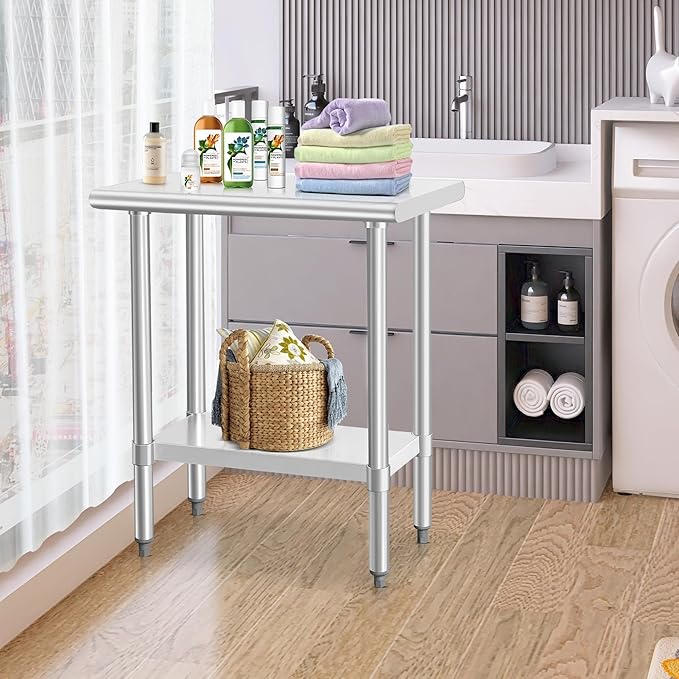 HARDURA Stainless Steel Work Table Commercial 18×30 Inches Kitchen Prep Table and Heavy Duty Commercial Workbench NSF 430 with Undershelf and Galvanized Legs