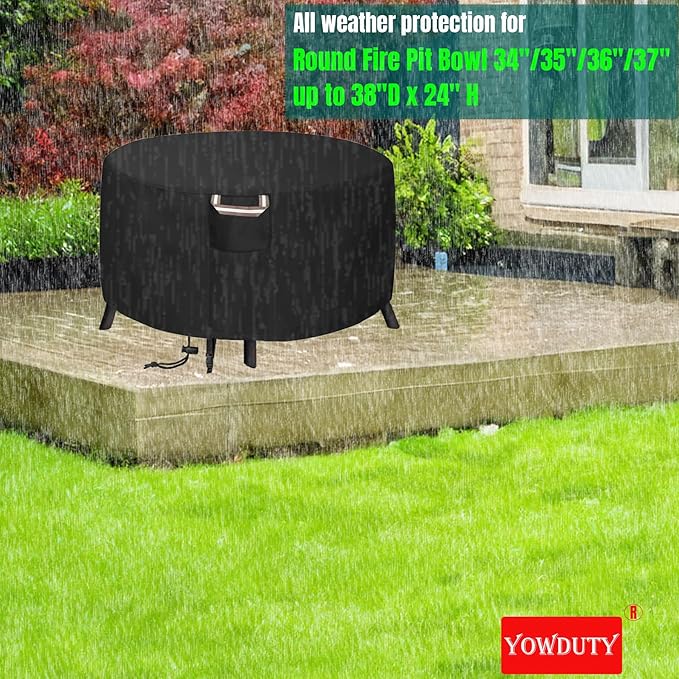 Round Propane Gas Fire Pit Cover 36 x 24 Inch, Waterproof Heavy Duty 600D Round Outdoor Fireplace Cover 36 inch, All-weather Protection For Patio Firepit / Fire Bowl 34/35/36 inch