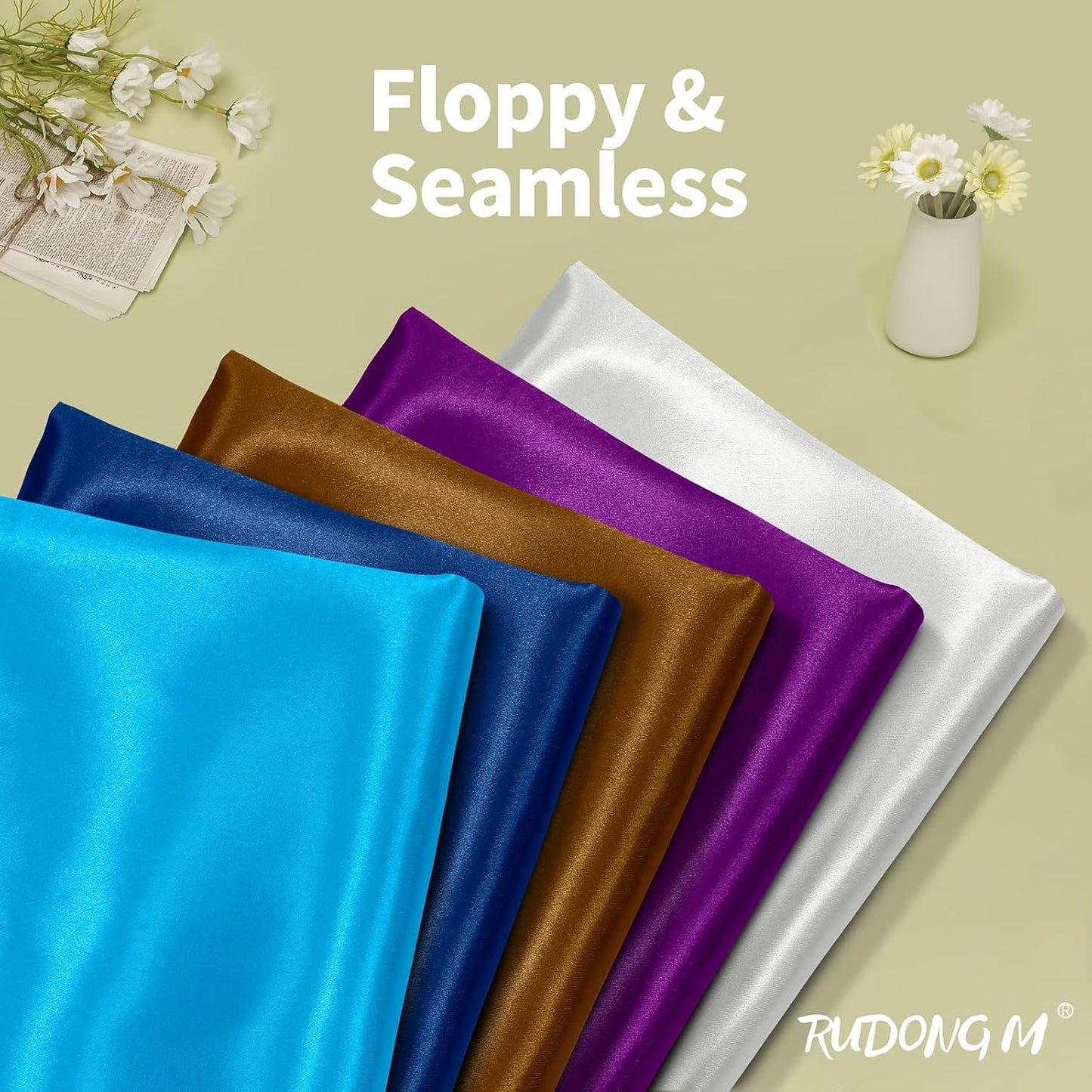 RUDONG M Aqua Blue Satin Fabric by The Yard, 5 Yard x 60 Inch Wide Silky Charmeuse Satin Fabric, Soft Satin Fabric for Wedding Decorations, Bridal Dress, Sewing, Accessories, DIY Crafts