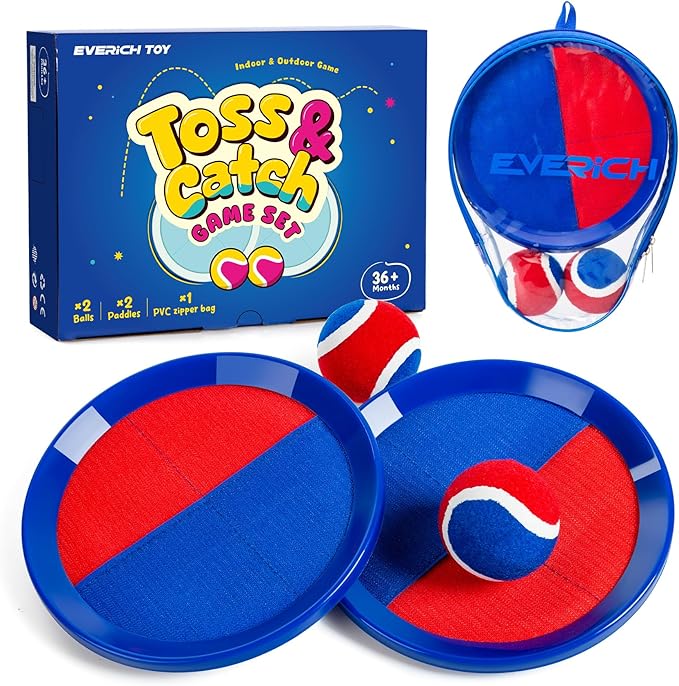 EVERICH TOY Upgraded Toss and Catch Ball Game Set, Kids Toy Stocking Stuffers for Boys Girls Ages 3-12, Includes 2 Paddles 2 Sticky Balls, Water-Resistant Indoor Outdoor Toy for Beach Pool Yard