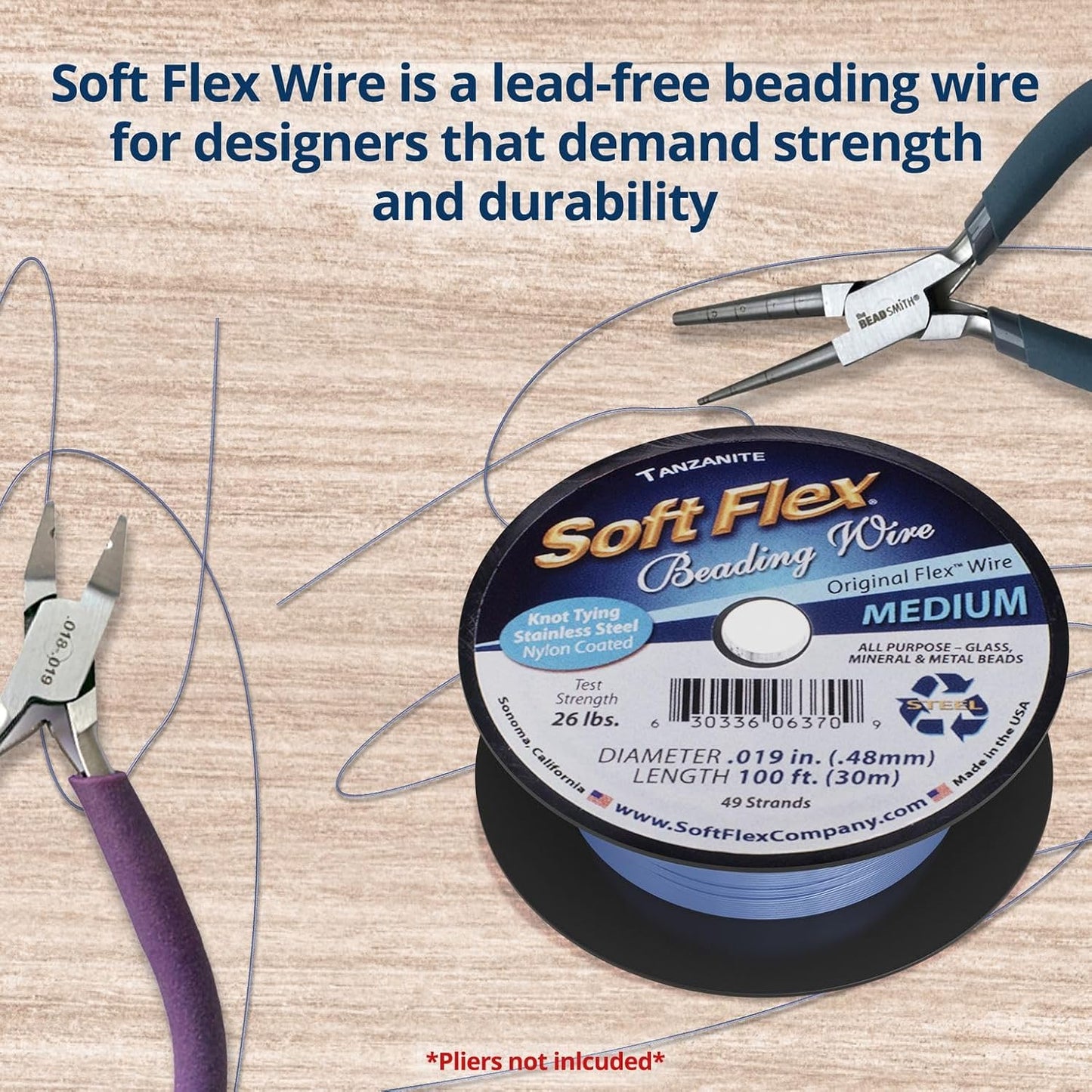 Soft Flex 49 Strand Beading Wire - Medium 0.19 Diameter - 100 Feet Nylon Design Wire