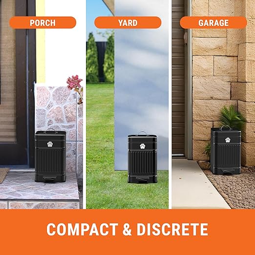 Pupzle Small Dog Poop Trash Can Outside, 1.3 Gal Metal Dog Waste Trash Can, Small Poop Bucket Outdoor with Lid, Poo Container Bin Waterproof Backyard Odor Control, 30 Bags (Black)
