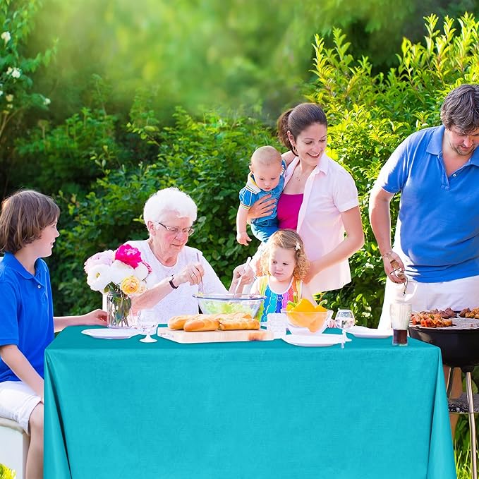 Nasitos 2 Pack Vinyl Plastic Table Cloth Rectangle 60x84 Inch-Flannel Backed Teal Vinyl Tablecloths, Disposable Tablecloth for Picnic, Wedding, Holiday Dinner, Special Events