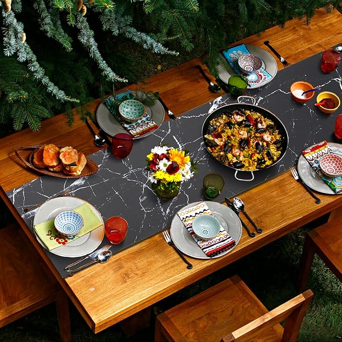 Trivet Table Runner Hot Plates Mat 12 X 40 Inch Heat Resistant Table Protector Waterproof Decorative Farmhouse Kitchen Trivets Counter Heat Proof Placemats for Hot Dishes (Black Marble)