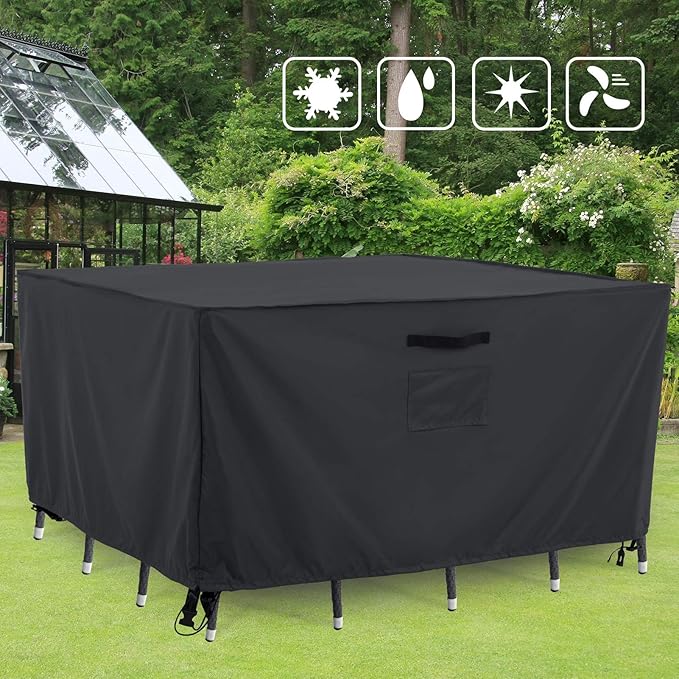 Tempera Outdoor Dining Set Cover for Outside Table and Chairs, Square Patio Table Covers for Outdoor Furniture, Anti-Fading, Windproof, 56''L x 56''W x 27.8''H, Grey