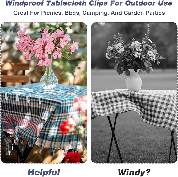 24pcs Table Cloth Holder Clips, Clear Tablecloth Clips for Indoor Outdoor Tables, Plastic Table Cloth Clip Clamps for Wedding Picnic Party Camping Birthday(Large)