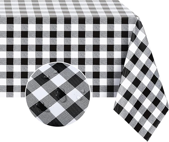 Romanstile Square Vinyl Tablecloth, 100% Waterproof Buffalo Gingham Plastic Table Cloth, Heavy Duty Wipeable Checkered Table Covers for Outdoor, Camping, Picnic, Patio - 54 x 54, Black and White