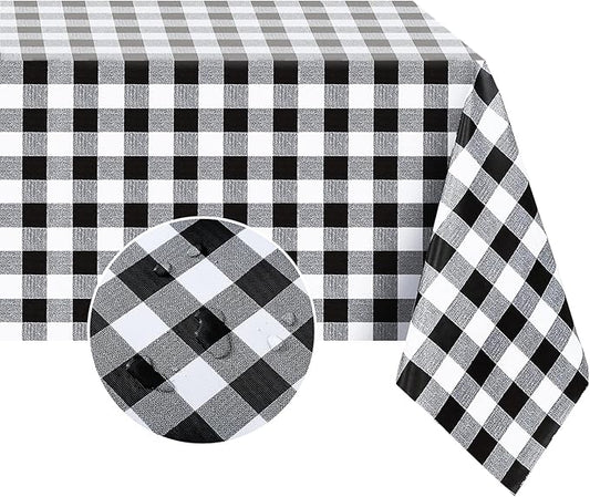 Romanstile Rectangle Vinyl Tablecloth, 100% Waterproof Buffalo Gingham Plastic Table Cloth, Heavy Duty Wipeable Checkered Table Covers for Outdoor, Camping, Picnic, Patio - 54 x 120, Black and White