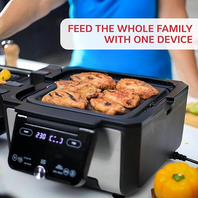 Foodgenie Gourmax Pro One Cooking Device - All-in-One Oven, Smokeless Grill, Air Fryer, Griddle, Cooker & More – 16 Preset Functions, Smart Temperature Control, Dual Surface, Dishwasher Safe, 1500W