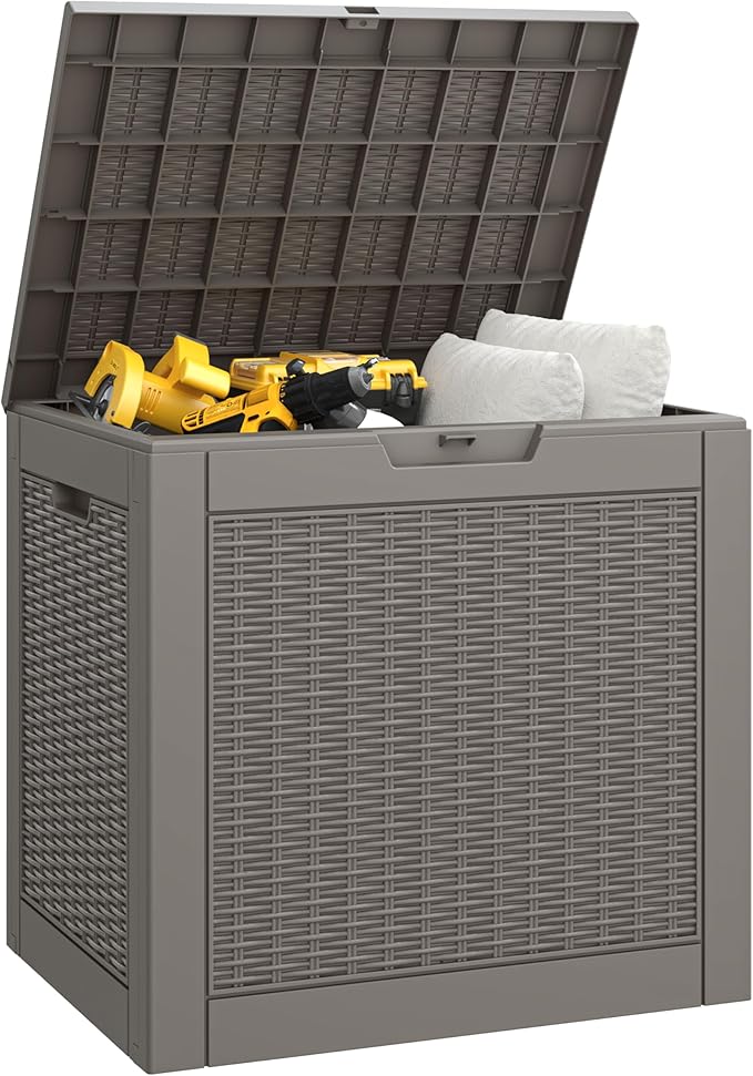 NUNU LAB 35 Gallon Outdoor Storage Box Waterproof,Indoor Outside Deck Boxes,Storage Bench Lockable Lid,Backyard Storage Bin For Package Delivery,Garden Tools,Pool Accessories,Patio Cushions