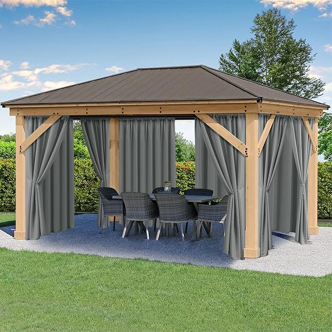 HolidayIdeas Outdoor Patio Curtains Waterproof with Rod Pocket 8 Pcs 54x95 Inch- Protect Privacy & Weatherproof Balcony Outdoor Curtains for Apartments,Porch, Gazebo, Sliding Glass Door, Grey