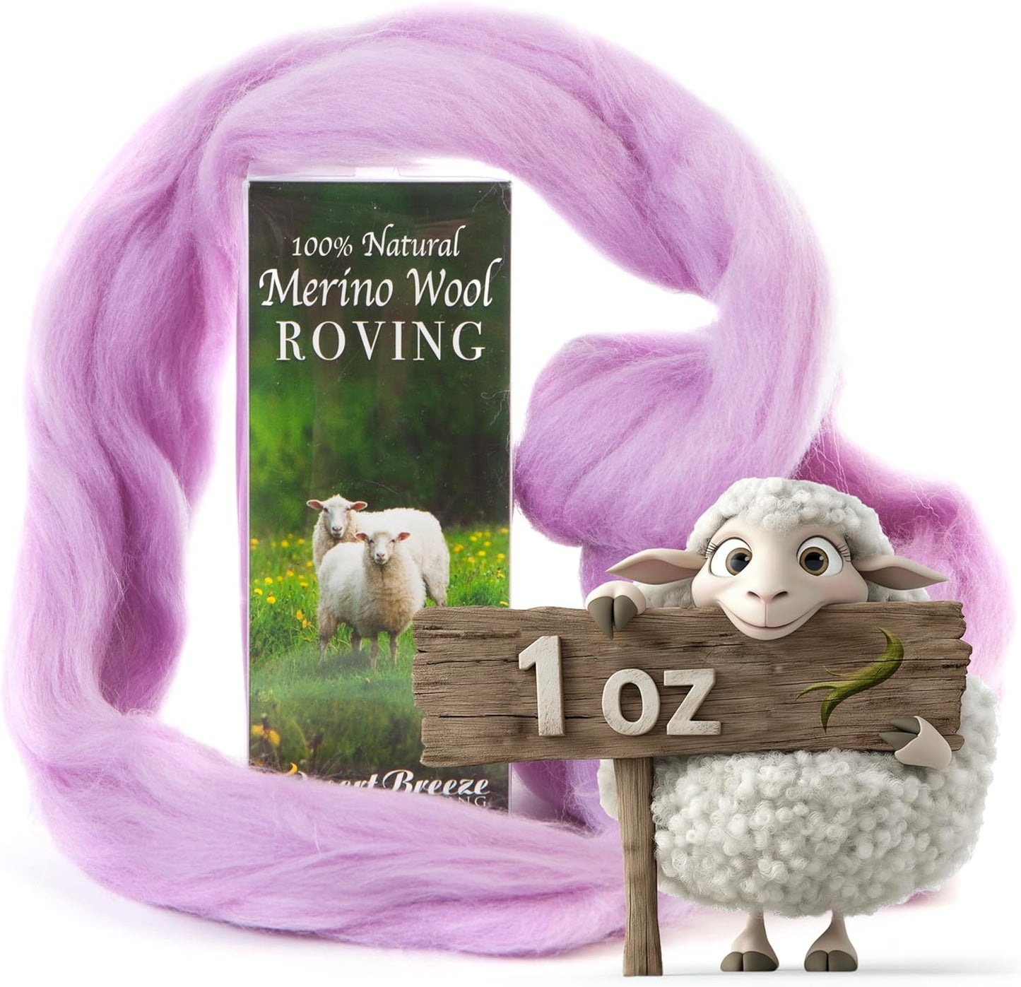 Desert Breeze Distributing 100% Natural Merino Wool Roving - Premium Combed Top Merino Roving Wool - Tapestry, Spinning, Wet Felting & Needle Felting Supplies - 21.5 Micron - 1 oz, Color Lilac