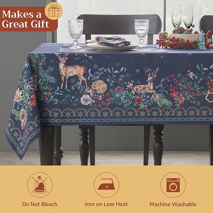 Maison d' Hermine Table Cloth Square Table 100% Cotton 60 x 60 Inches Fall Tablecloth Reusable Everyday Use for Thanksgiving Christmas Decorations Dining Farmhouse Party (Christmas Joy)