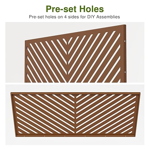 Casaphoria 72" H x 47" W Metal Privacy Screen, Freestanding Outdoor Screen for Deck, Patio & Balcony - Versatile Decorative Privacy Panels for Home & Garden Use (Brown-Parallel)