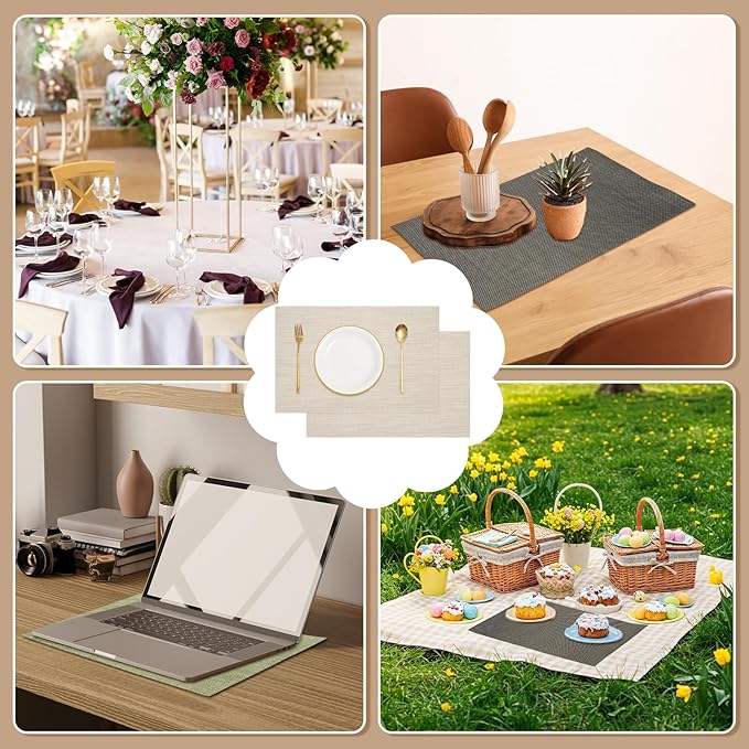 uxcell Faux Linen Placemats, 12x18 Inch Heat Resistant Place Mats Machine Washable Non-Slip Cloth Placemats for Dining Table Kitchen Indoor Outdoor Home Decoration(Beige,4Pcs)