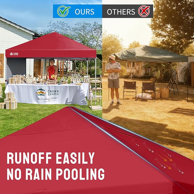 CROWN SHADES 8x8 Pop Up Canopy with 1 Side Wall - Beach Tent with One Push Setup - Outdoor Sun Shade for Events, Parties, Camping - Gazebo with STO-N-Go Cover Bag (Red)