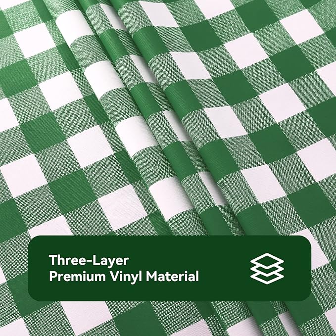 Romanstile Rectangle Vinyl Tablecloth, 100% Waterproof Buffalo Gingham Plastic Table Cloth, Heavy Duty Wipeable Checkered Table Covers for Outdoor, Camping, Picnic, Patio - 54 x 120, Green and White