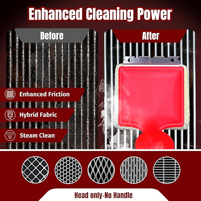 SHINESTAR Grilling Brush Bristle Free Replacement Head (No Handle) – BBQ Cleaning Head for Cast Iron & Stainless Steel Grates, Compatible with Outdoor Grill Brush, Red