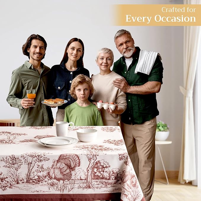 Maison d' Hermine Table Cloth Rectangle Table 100% Cotton 60 x 108 Inches Fall Tablecloth Reusable Everyday Use for Thanksgiving Christmas Decorations Dining Farmhouse Party (Holy Jouy - Brown)