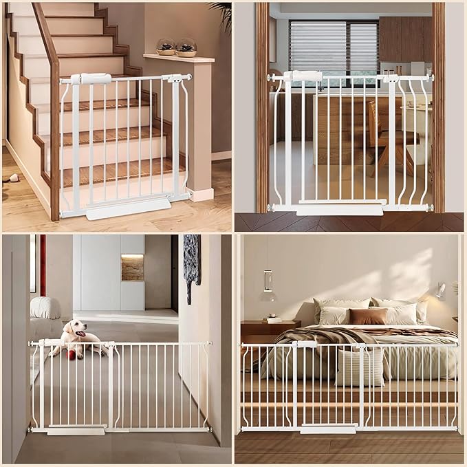 Extra Wide Baby Gate with Door Pressure Mounted 57.48-66.92 Inch,Child Baby Gates for Doorways No Drilling,Walk Through Dog Gate Indoor for The House Kitchen Stairs,White