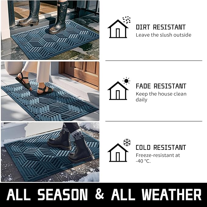 Yimobra Door Mats Outdoor 29.5x17, All-Season Waterproof Outdoor Mats for Front Door Entrance with Drainage Holes, Heavy Duty Non-Slip Doormat for Garage Patio Entryway Indoor, Blue