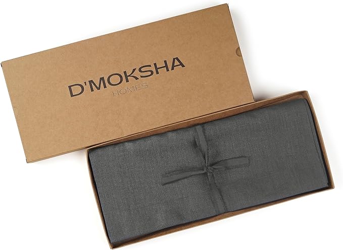 D'Moksha Homes Linen Charcoal Grey Table Runner 72 Inches Long - 100% Pure Linen 14 x 72 Inch Table Runner for Dining, Winter, Holiday - Machine Washable