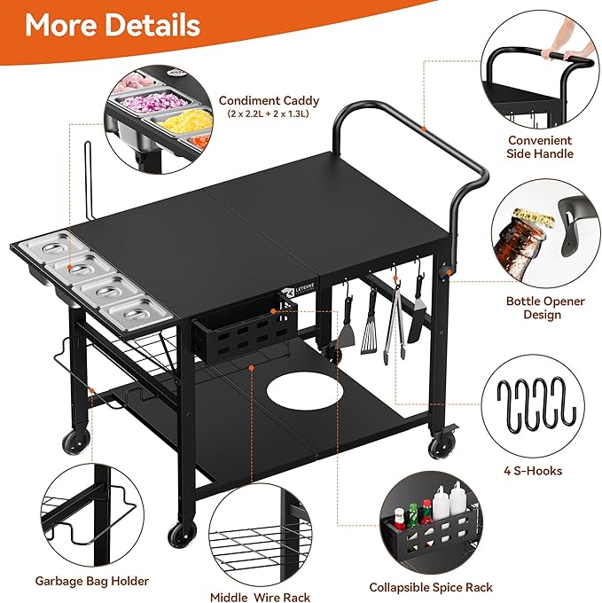Leteuke Pizza Oven Table, Grill Cart Table for Blackstone Griddle, Outdoor Pizza Oven Stand Fits Ninja, Cuisinart, Gozney, Solo Stove, BBQ Prep Tables Station with Seasoning Tray, 47.2"x27.5"x35.8"