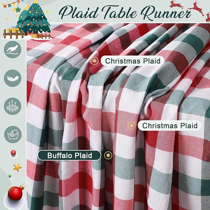 Christmas Checkered Table Runner - 2 Packs Buffalo Plaid Table Runner 13x84 Inches Table Cover for Family Dinners Fall for Farmhouse