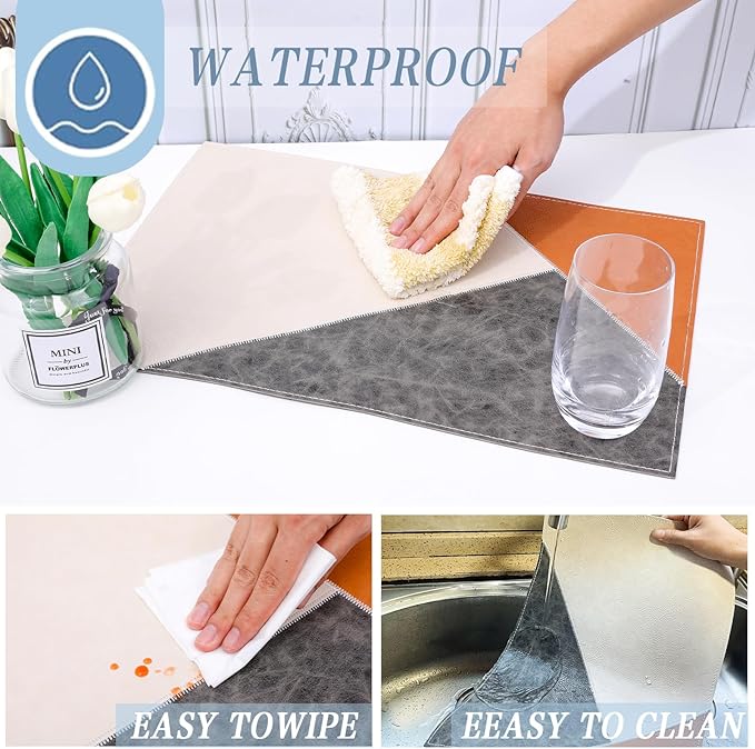 PU Placemats Set of 6 Wipeable,Geometric Pattern Faux Leather Placemat for Dining Table,Reversible Waterproof Heat Resistant Washable Anti Slip Table Mats,Modern Table Protectors