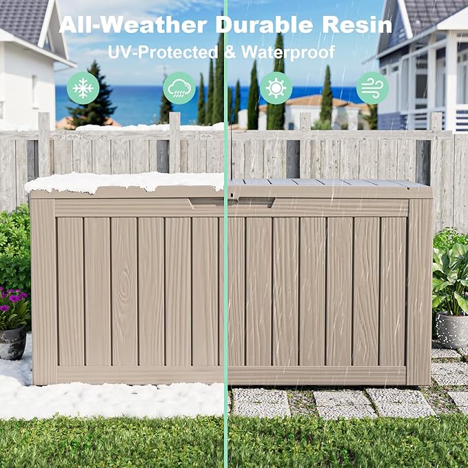 75 Gallon Outdoor Storage Box, Resin Deck Boxes Waterproof, Indoor Outdoor Bin for Package Delivery, Patio Cushions, Gardening Tools, Lockable, UV Resistant