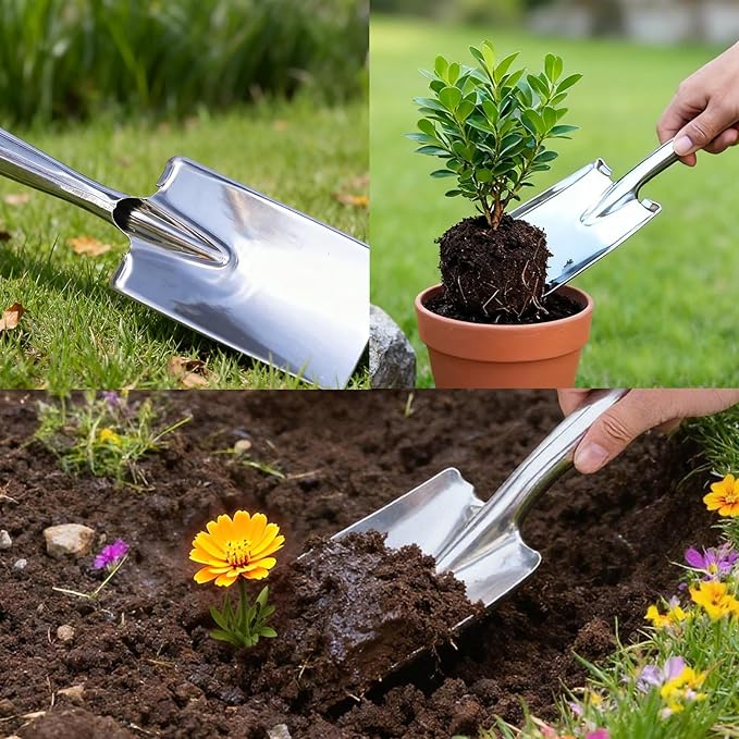 Metal Garden Ash Shovel, Silver, Stainless Steel, Compact Size, for Fireplace, BBQ, Charcoal Cleanup