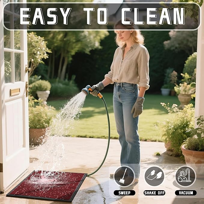 Yimobra Large Door Mat Outside Entrance 47x32, Waterproof Sturdy Outdoor Mats for Front Door, Heavy Duty Non-Slip Doormat for Garage Patio Entryway Indoor, Easy Clean, Red