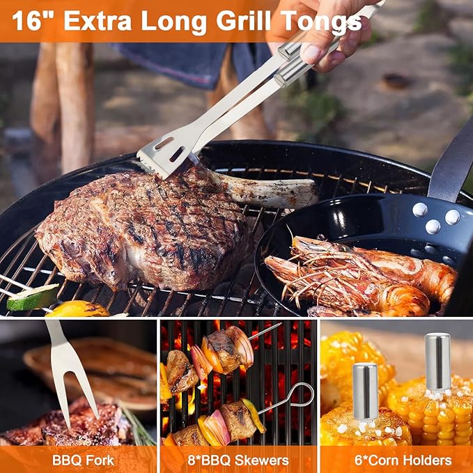 Anpro 21 PCS Grilling Accessories Grill Kit- Grill Set, Grilling Utensil Set, BBQ Accessories, BBQ Kit, BBQ Grill Tools, Grilling Gifts for Father's Day, Smoker, Camping, Kitchen