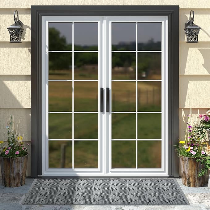 Yimobra Large Door Mat 47x24, All-Season Waterproof Outdoor Mats for Front Door Entrance with Drainage Holes, Heavy Duty Non-Slip Doormat for Garage Patio Entryway Indoor, Black Gray