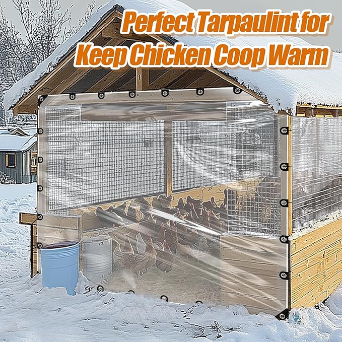 10x12ft Anti-Tear Clear Tarp Waterproof for Patio Winterizing - 2pcs Windproof Poly Tarpaulin, Heavy Duty Transparent Enclosure with Grommets for Covering Chicken Coops Greenhouse Garden Plants