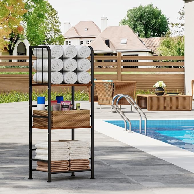 Towel Rack Free Standing 3-Tier M-Shaped Detachable Dividers, Durable Metal Towel Holder for Bathroom, Pool Towel Rack, Space-Saving Towel Storage Organizer, Modern Bath Towel Shelf Patent Pending