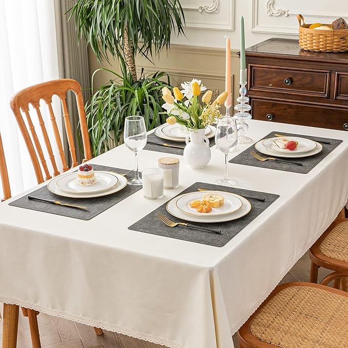 Romanstile Vinyl Placemats Set of 8-12 x 17 Inch - Heat Resistant Place Mats 100% Waterproof Oilproof Wipeable Reversible Faux Leather Table Mats for Kitchen/Dining/Party/Holiday, Dark Grey