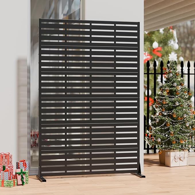 Casaphoria Metal Privacy Screen Outdoor, 72" H x 47" W Freestanding Decorative Privacy Screen for Patio Deck Balcony Garden with Stable Base, Black Adrian