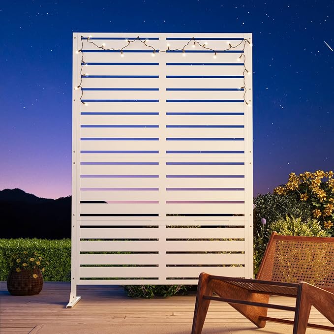 Modern Shade Metal Privacy Screen Outdoor 72" H x 48" W, Stable & Durable Privacy Fence Panels for Instant Privacy & Space Division, Freestanding Decorative Patio Screens for Outdoor, White (1 Panel)