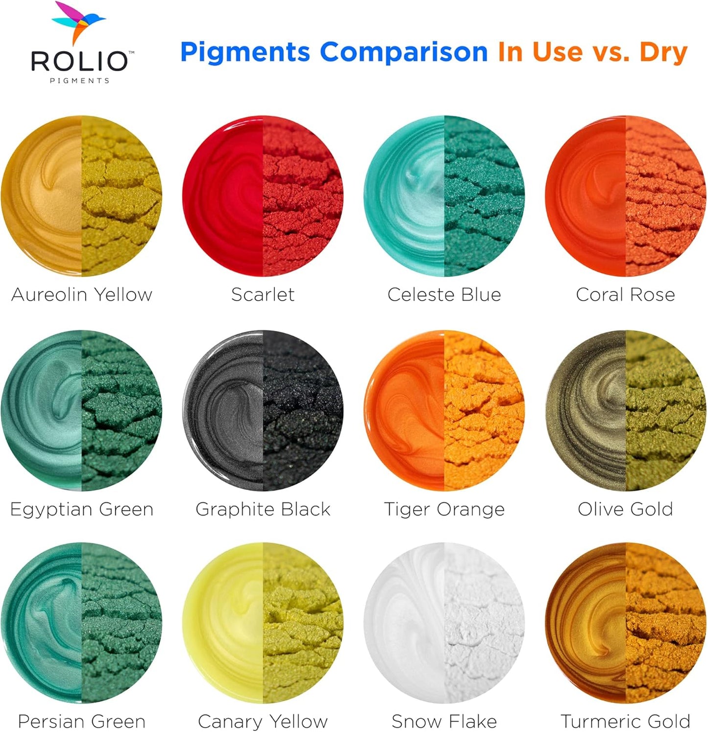 Rolio Mica Powder Pearlescent Color Pigment - 12 Jars for Resin Epoxy, Soap Making, Nail Polish, Lip Gloss, Eye Shadow, Bath Bomb, Slime & Candle - 10g Each (Autumn Hues)