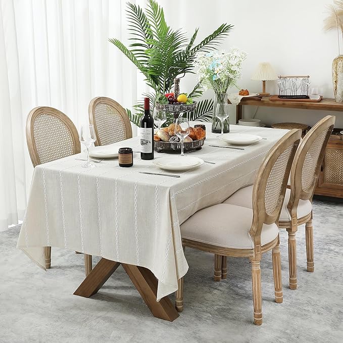 Chassic 60 x 60 inches Farmhouse Style Linen tablecloths, Wrinkle Resistant Washable Dining Room Table Cloths for Square Tables - Beige