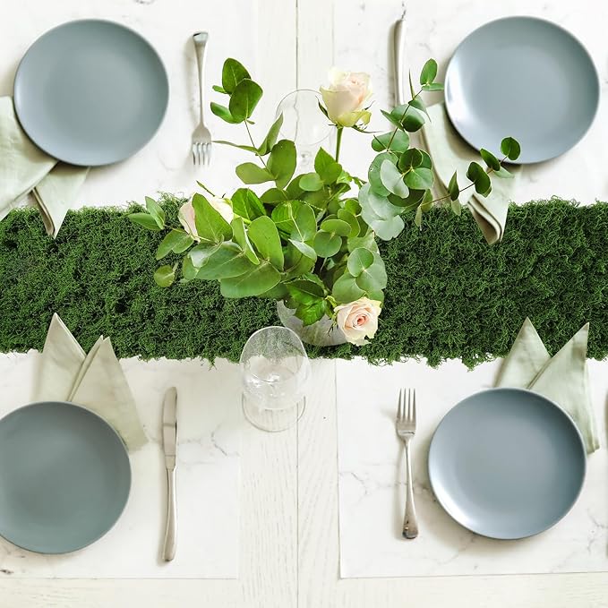 Zeyune 4 Pcs Fake Moss Table Runner for Crafts 12'' x 71'' Artificial Moss Sheet Roll Waterproof Carpet Blanket for Wall Roof Garden Wedding Birthday Party Table Decoration (Green)