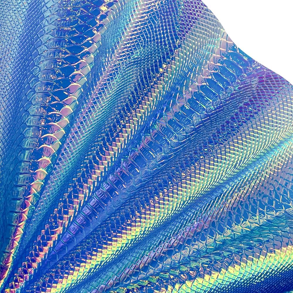 ONEART | Iridescent Transparent Embossed Vinyl Holographic Blue Clear PVC Vinyl Craft Film 16"×54" for Sewing DIY Projects (Snakeskin-Dark Blue)