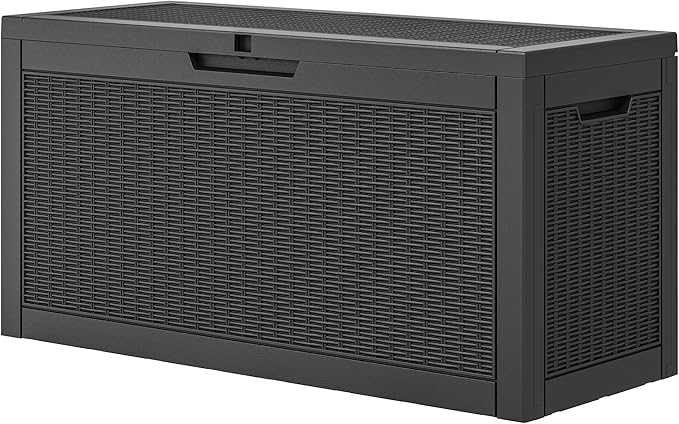 60 Gallon Outdoor Storage Deck Box Waterproof,Large Resin Storage Container for Outside,Patio Accessories for Outsid,Backyard Delivery Boxes,Lockable Lid,Rattan Gray