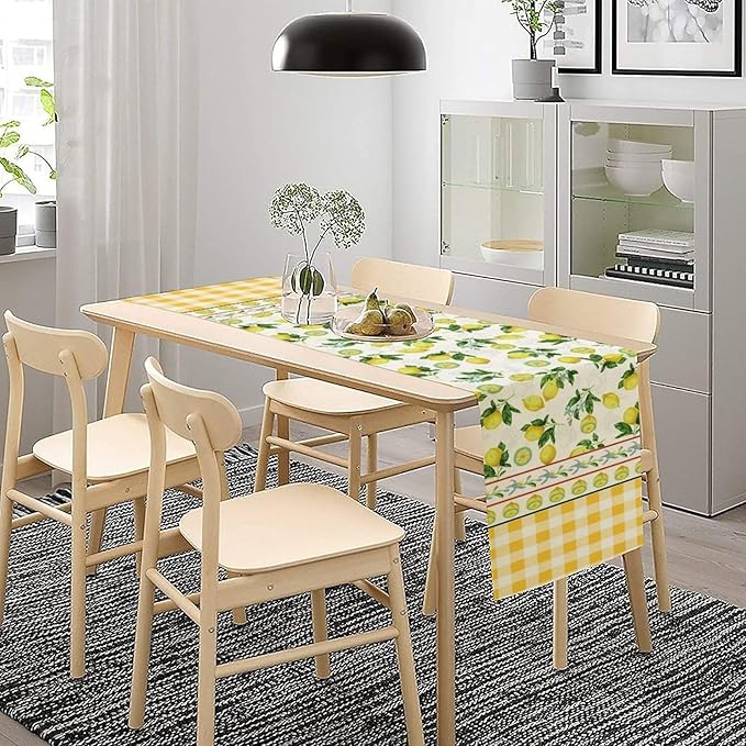 Lemon Buffalo Plaid Table Runner,Rustic Farm Fruit Aesthetic Country Farmhouse Dining Table Decoration for Home Holiday Party Dresser Kitchen Cabin Restaurant Wedding Decor 13×120in