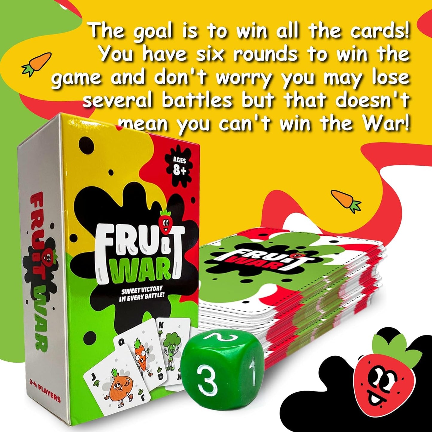 Games Fruit War, A Family Friendly Game That is a Twist on The Classic Card-Game of War, with Quicker Play, Intense Battles and Fun Character Designs. Up to 4 Players Ages 8+ (White)