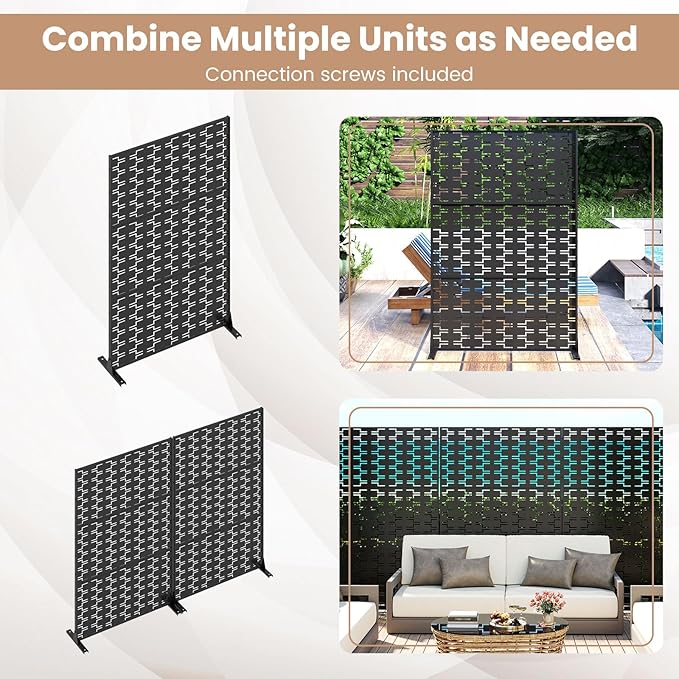 Giantex Metal Privacy Screen 72''H x 48''W, Powder-Coated Decorative Outdoor Fence Panel, Wall Divider for Room Separation, Freestanding Patio Divider for Garden, Balcony & Yard (Brick Pattern)